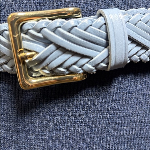 J Crew Leather Braided Sky Blue Belt with Gold Buckle - Picture 5 of 10